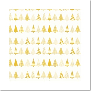 Golden textured Christmas tree silhouettes on white Posters and Art